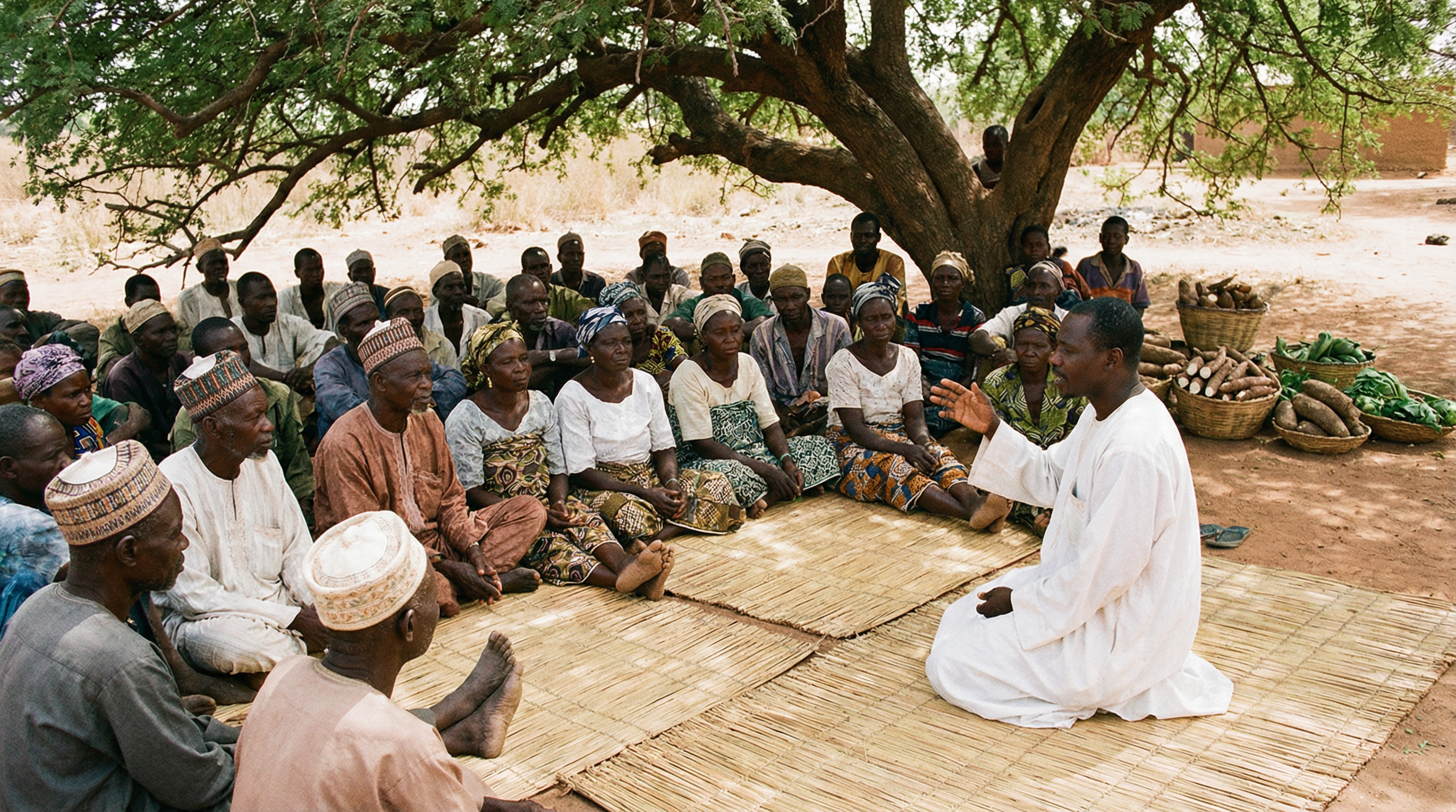 Community meeting under tree